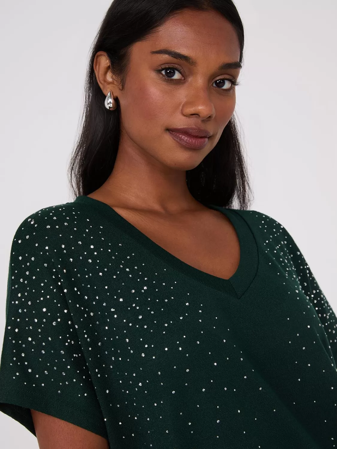 Suzy Shier Short Sleeve | Fashion Tops*V-Neck Dolman Sleeve Rhinestone Top