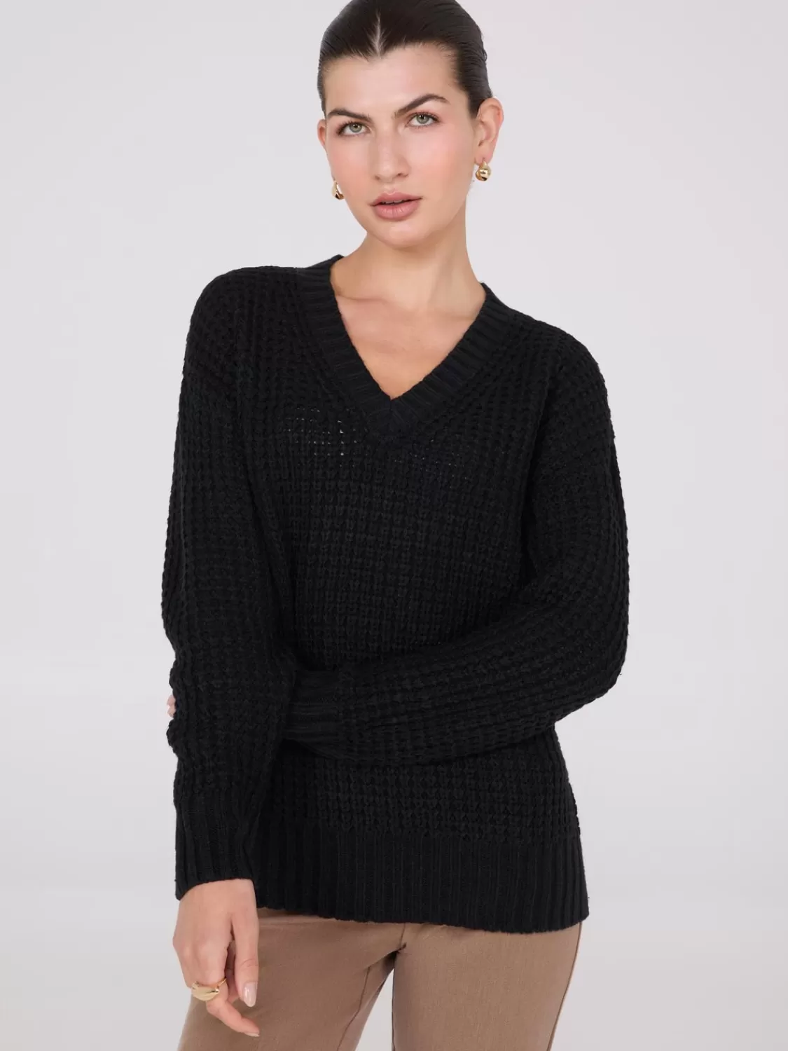 Suzy Shier Long Sleeve | Sweaters & Cardigans*V-Neck Honeycomb Stitch Sweater