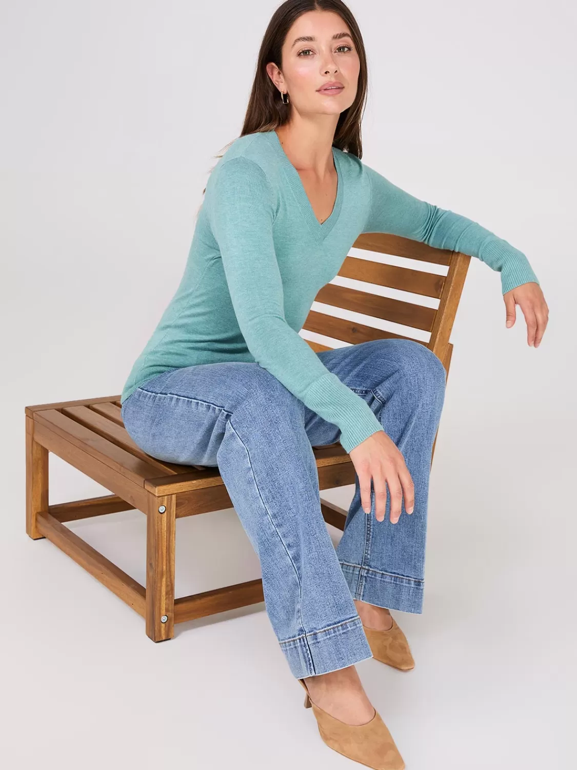 Suzy Shier Long Sleeve | Sweaters & Cardigans*V-Neck Long Sleeve Sweater With Ribbed Details