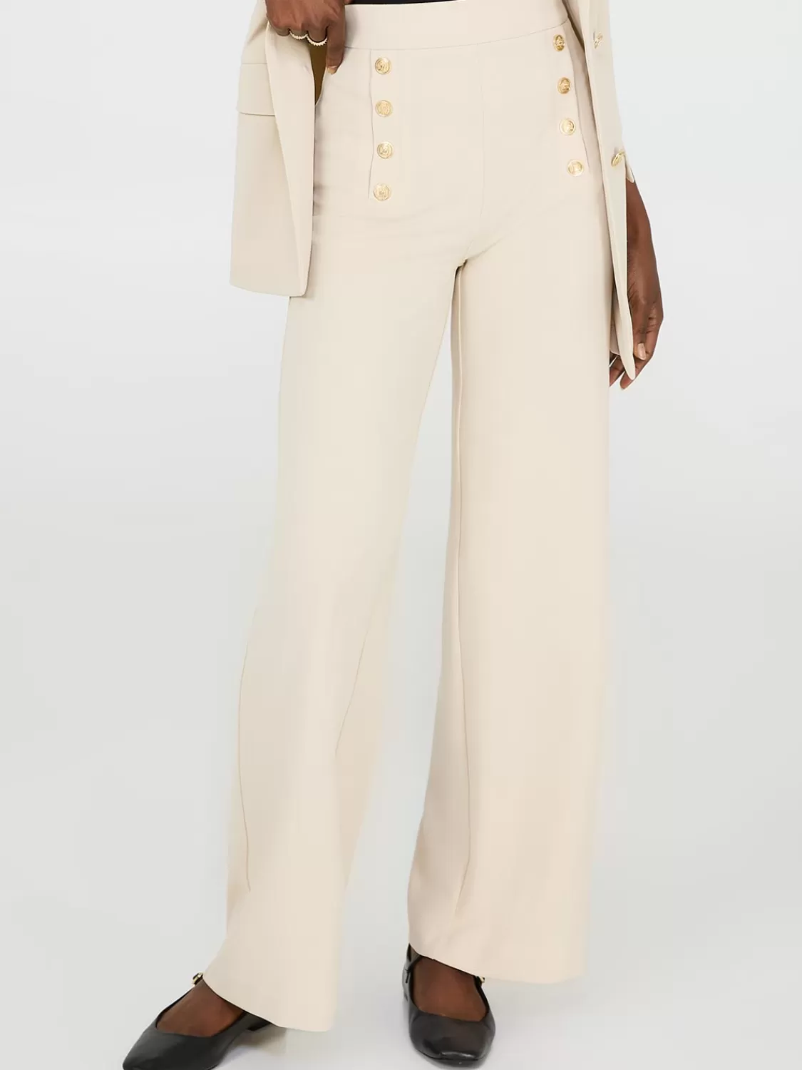 Suzy Shier Suiting | Bottoms*Wide-Leg Pants With Gold Button Details