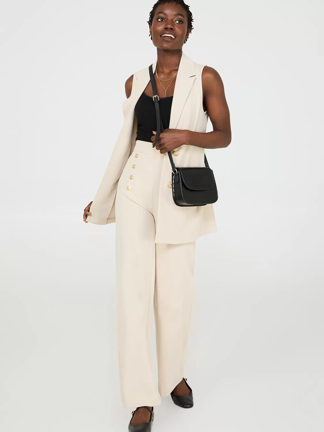 Suzy Shier Suiting | Bottoms*Wide-Leg Pants With Gold Button Details