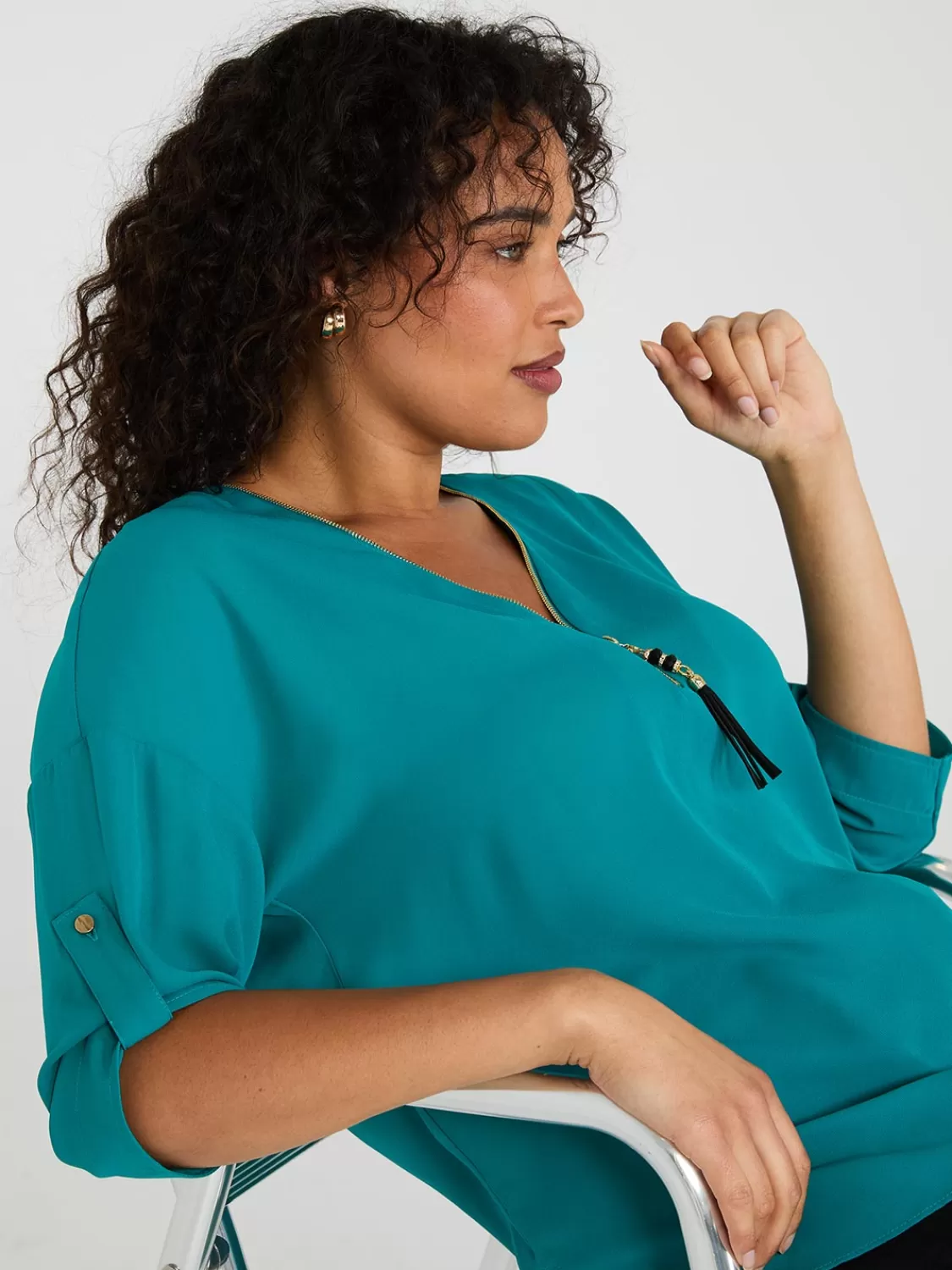 Suzy Shier Tops | Short Sleeve*Zip Front V-Neck Top