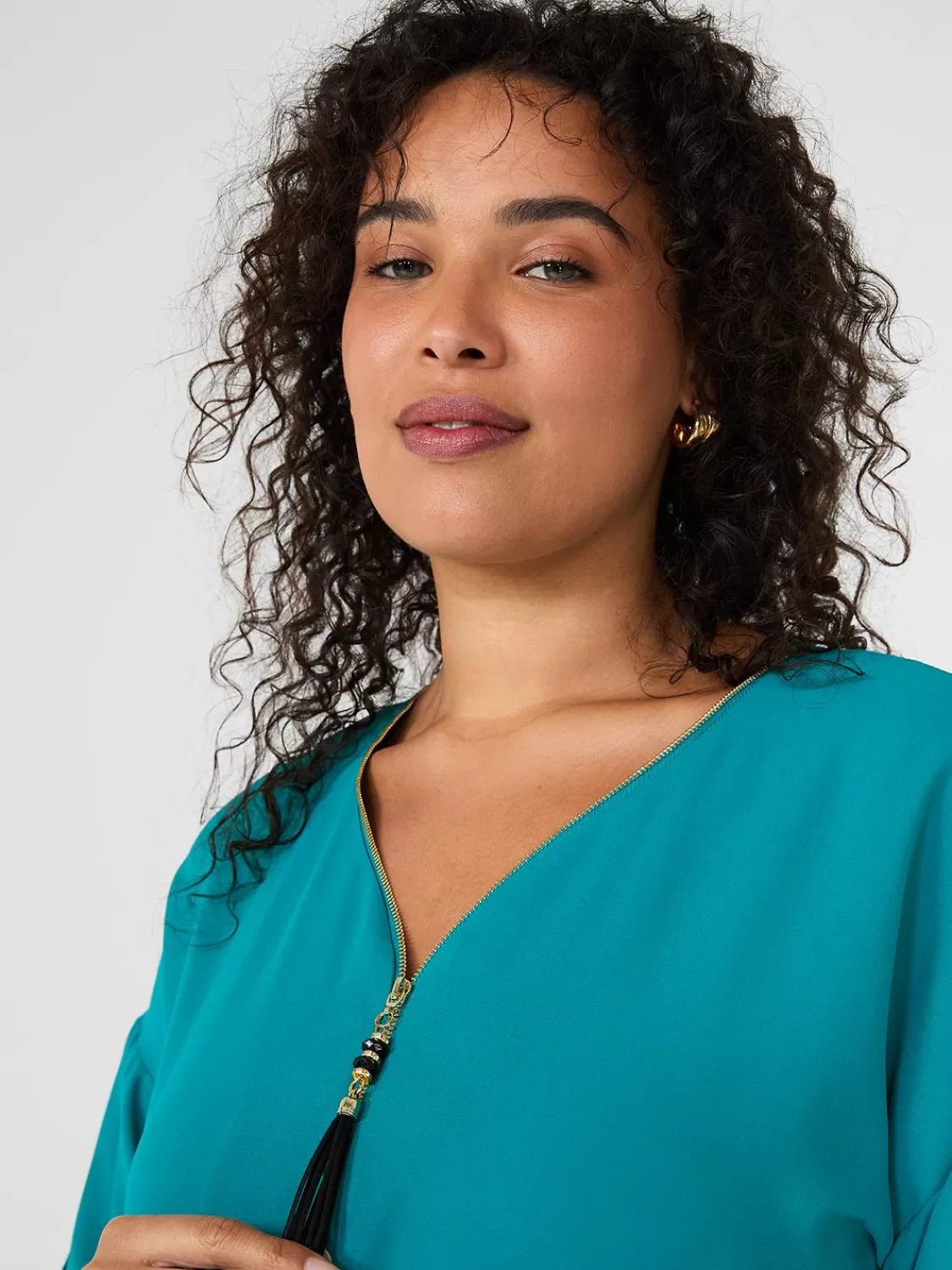 Suzy Shier Tops | Short Sleeve*Zip Front V-Neck Top