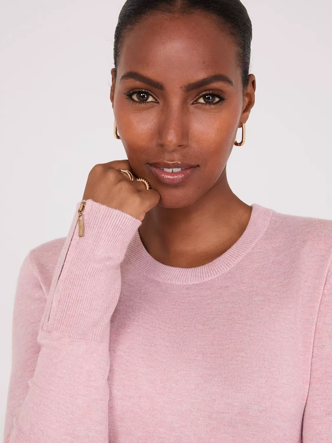 Suzy Shier Long Sleeve | Sweaters & Cardigans*Zip Sleeve Crew Neck Sweater