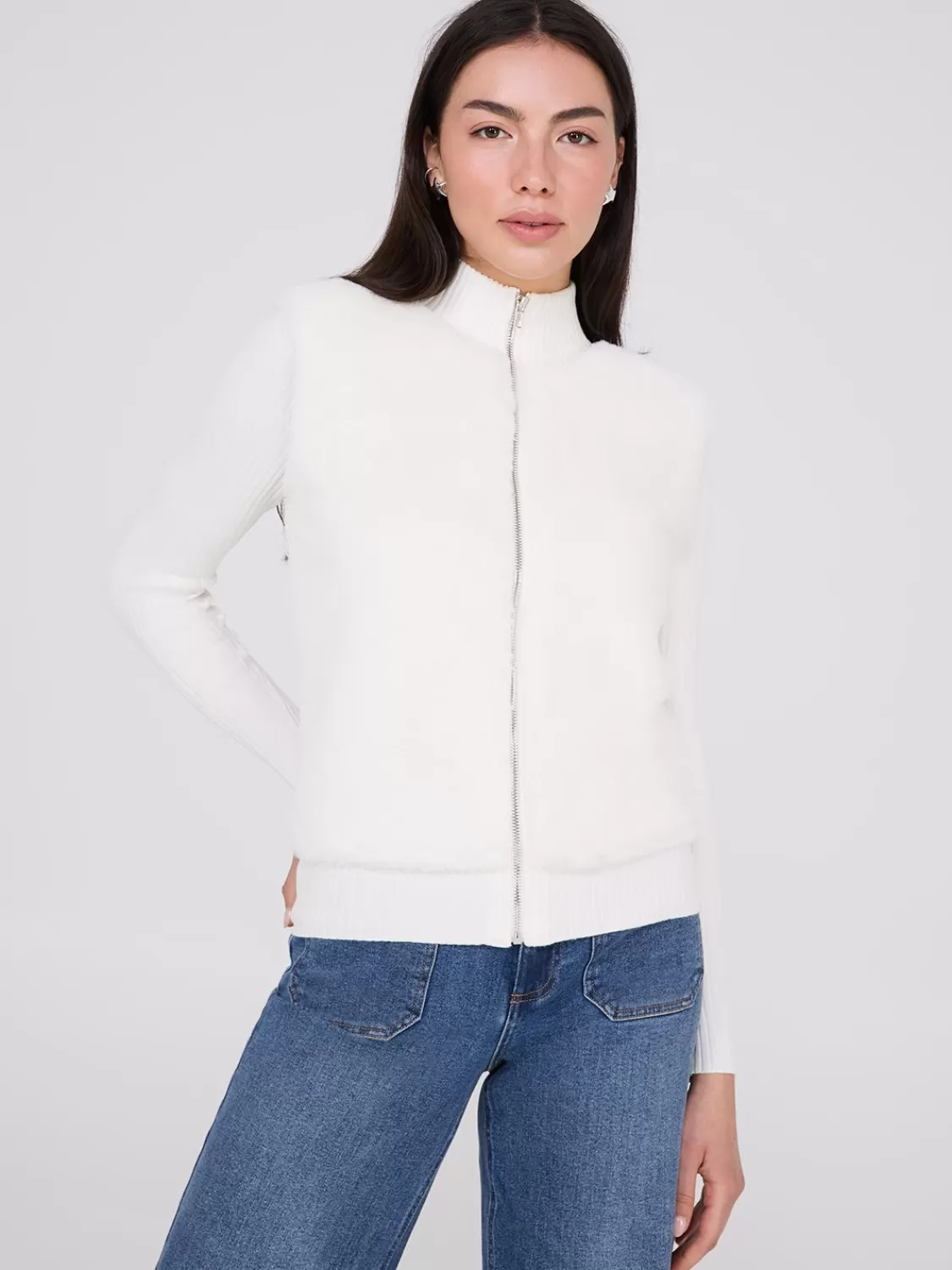 Suzy Shier Long Sleeve | Sweaters & Cardigans*Zip-Front Faux Fur Sweater